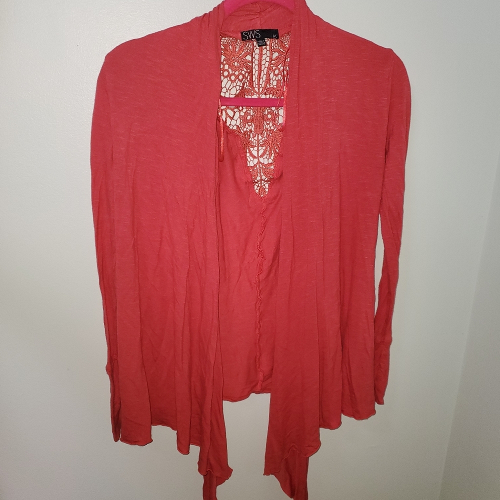 Salmon Colored Long Sleeve Lace Cardigan Boho